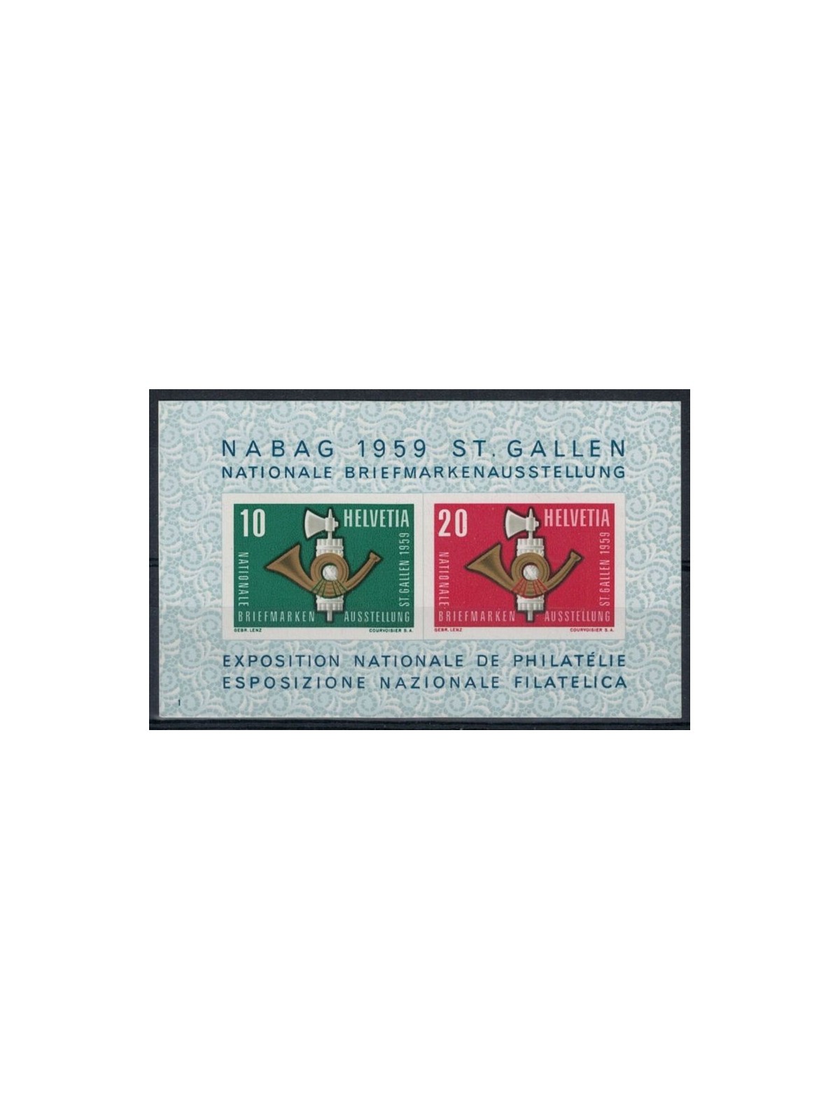 SVIZZERA 1959 Esposizione filatelica di S. Gallo 1 BF MNH**