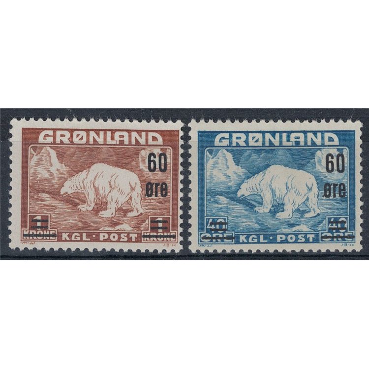 GROENLANDIA 1956 Orso polare soprastampati 2v MH*