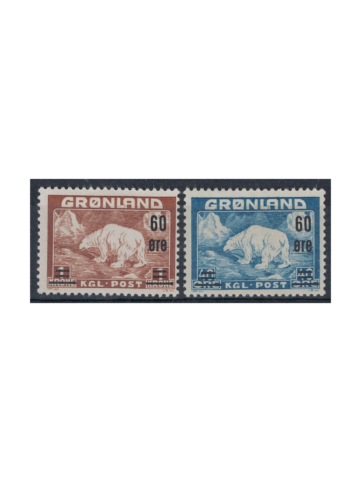 GREENLAND 1956 Polar Bear Overprints 2v MH*