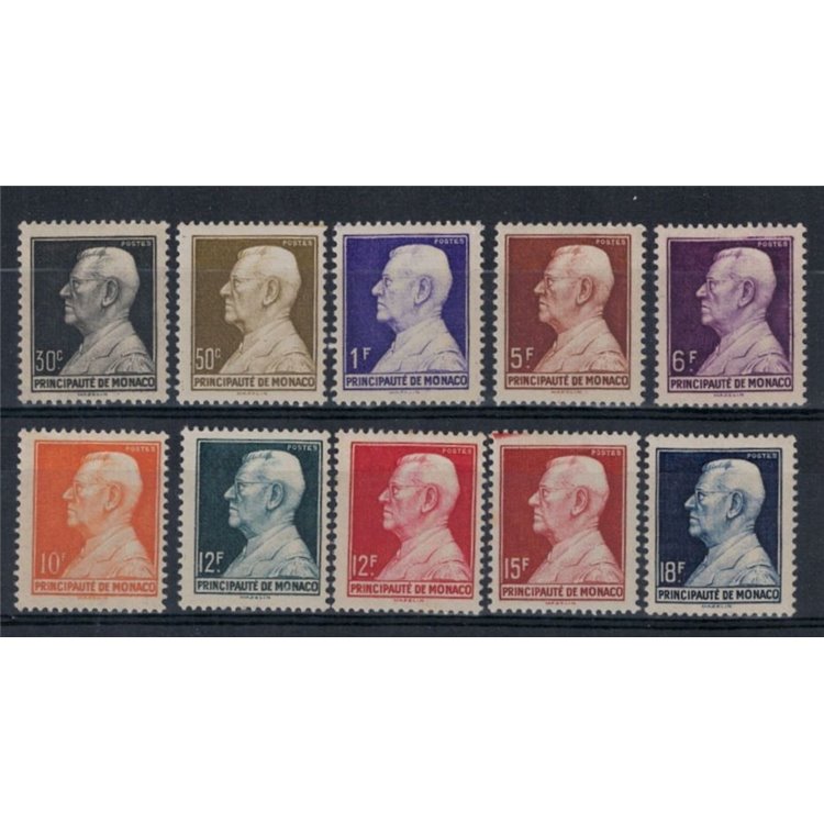 MONACO 1948-49 Effigy of Louis II 10v MNH**