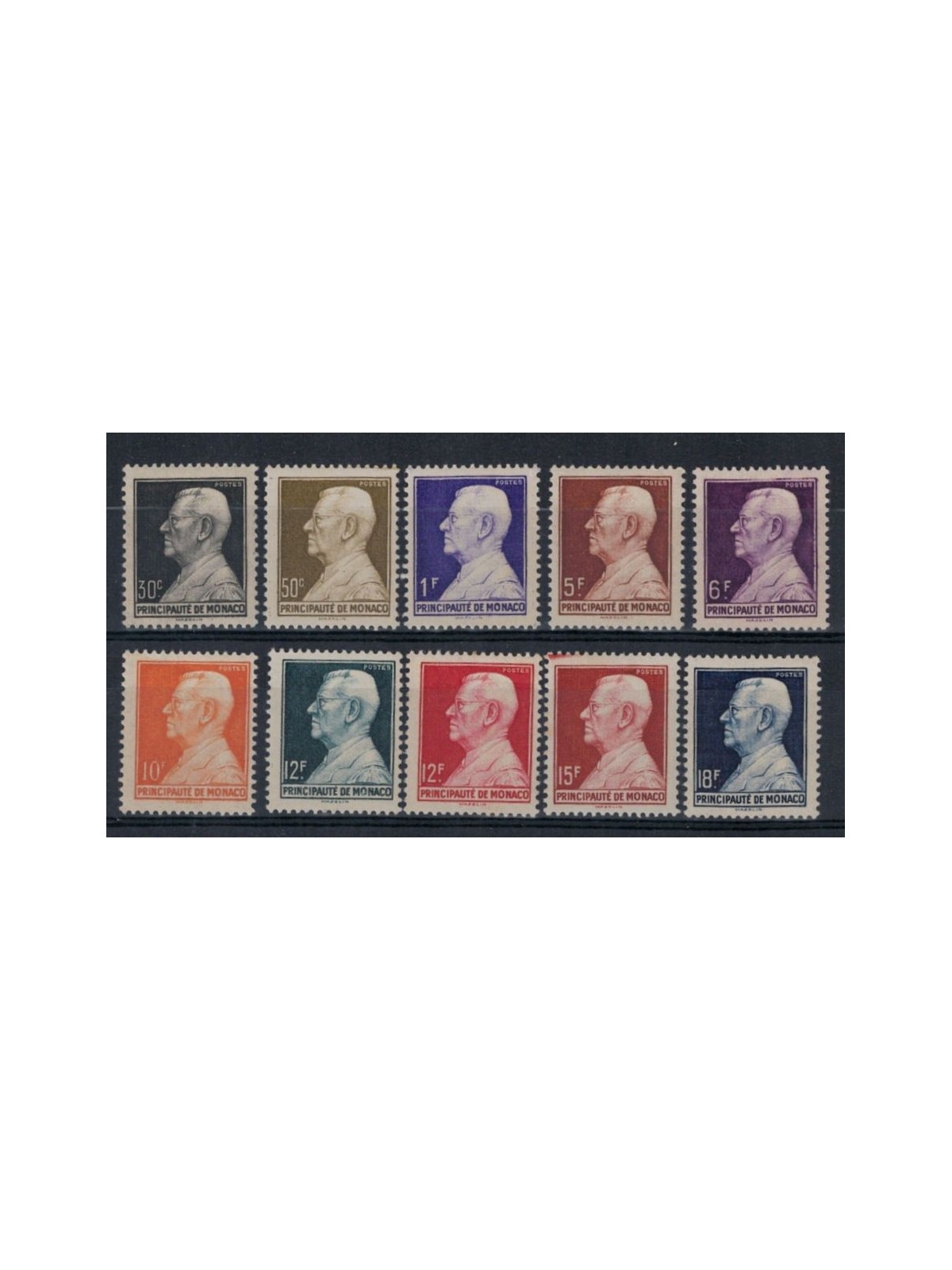 MONACO 1948-49 Effigy of Louis II 10v MNH**