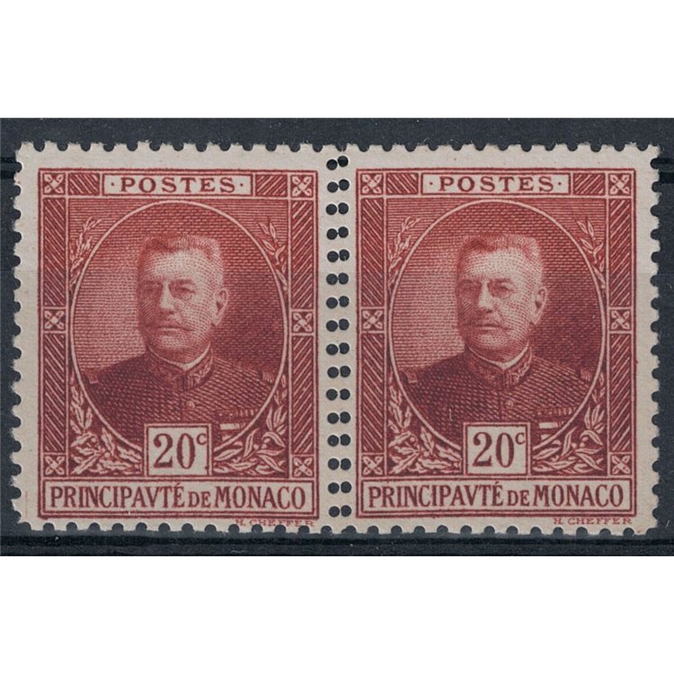 MONACO 1923 Varietà - Effige di Luigi II con doppia dentellatura 2v MNH**