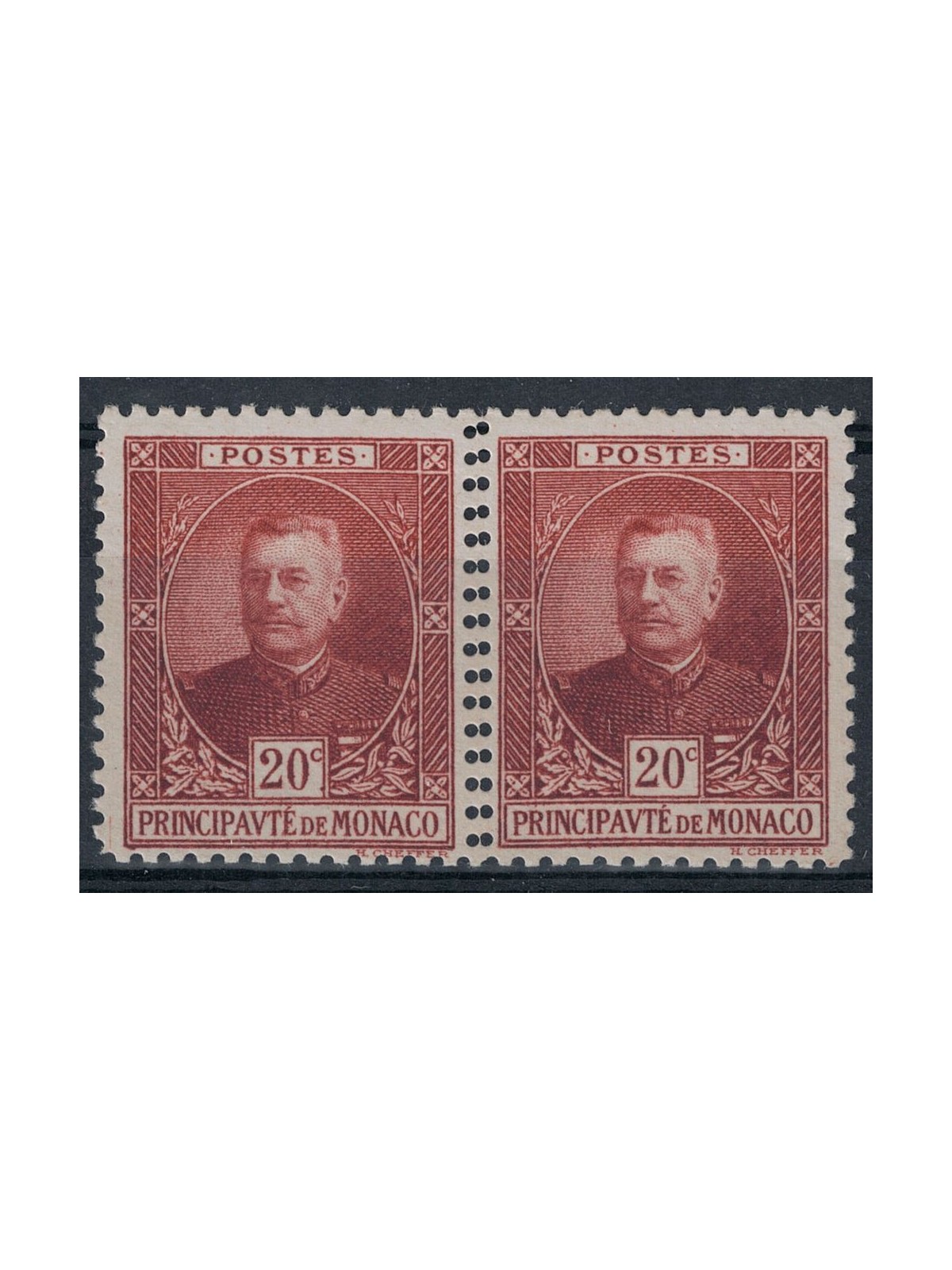 MONACO 1923 Variety - Effigy of Louis II with double perforation 2v MNH**
