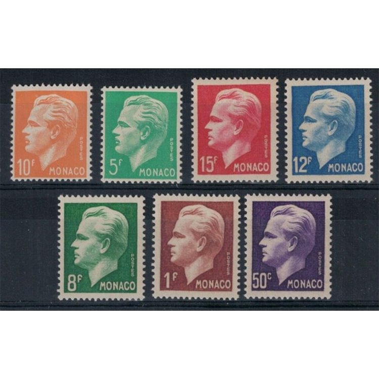MONACO 1950-51 Effigy of Rainier III 7v MNH**