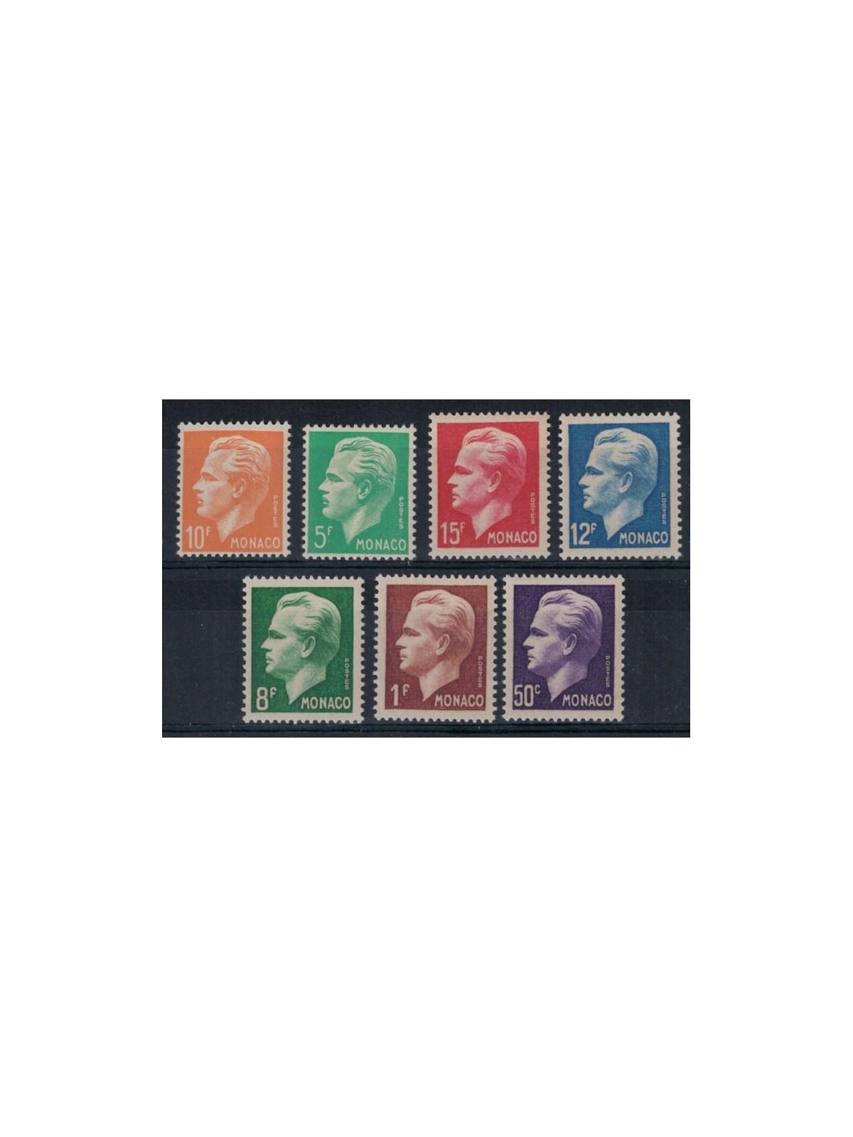 MONACO 1950-51 Effigy of Rainier III 7v MNH**