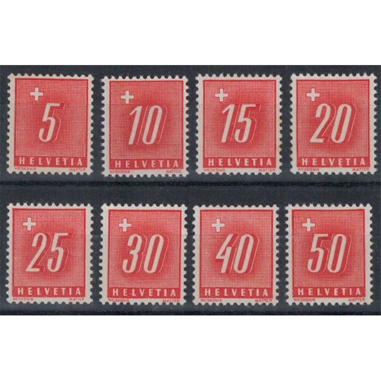 SWITZERLAND 1938 Tax stamp (rough paper) 8v MNH**