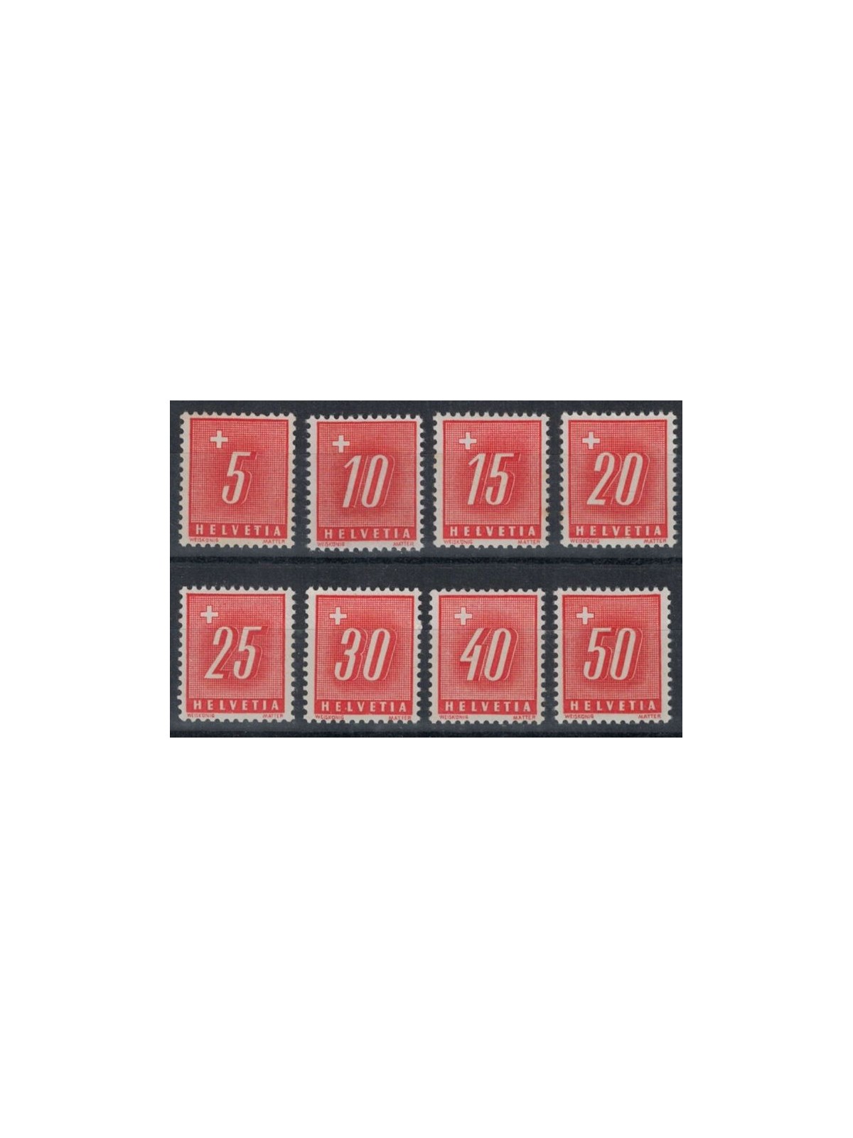 SWITZERLAND 1938 Tax stamp (rough paper) 8v MNH**