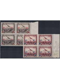 BELGIUM 1935 Airmail, overprinted 2v in blocks of four MNH**