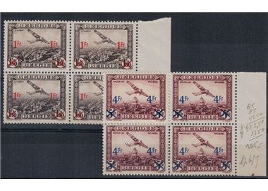 BELGIO 1935 Posta aerea, soprastampati 2v in quartine MNH**