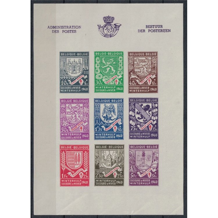 BELGIUM 1941 Winter relief, Coats of arms nd s/s MNH**
