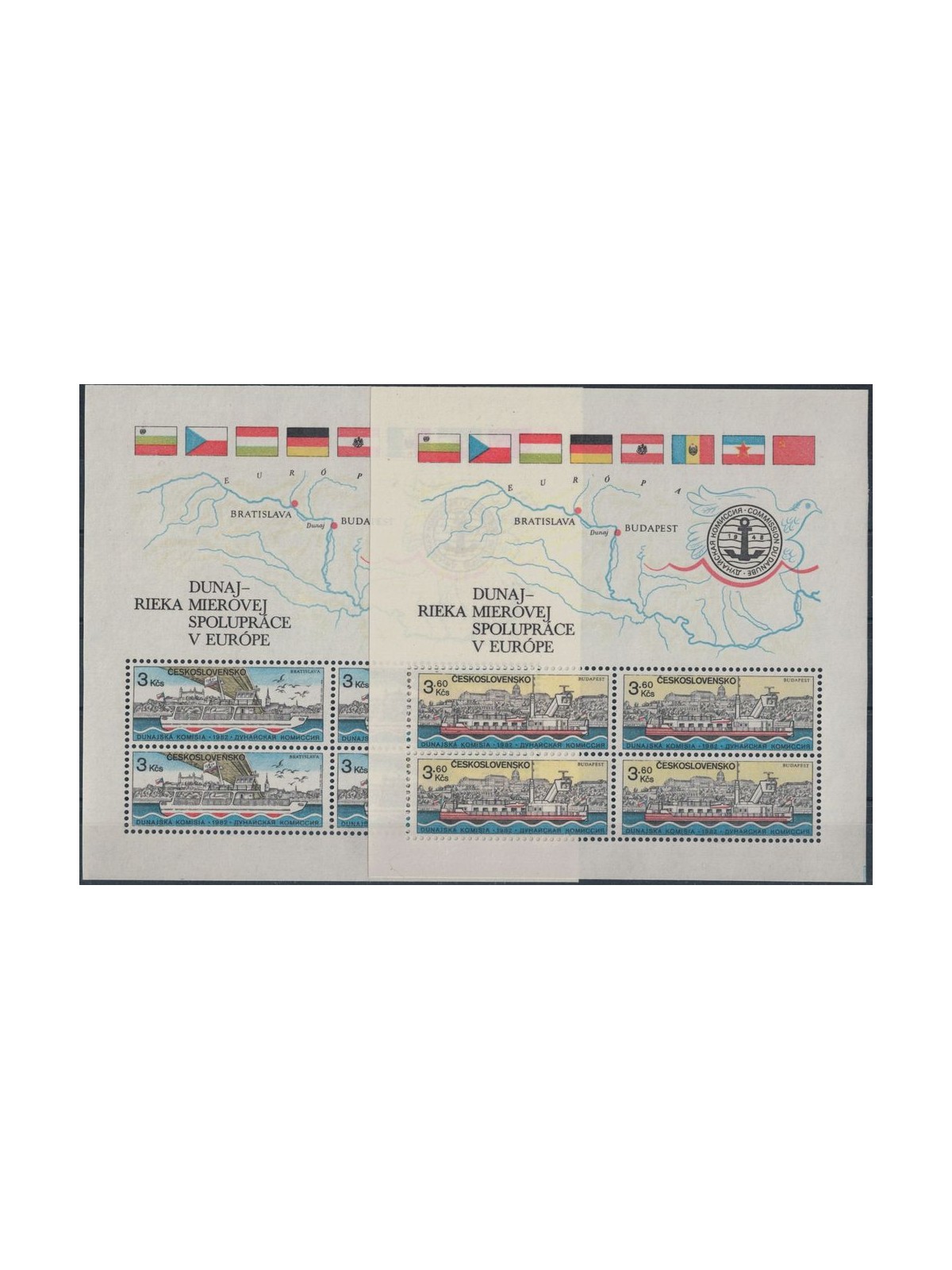 CZECHOSLOVAKIA 1982 Danube Commission 2 s/s MNH**