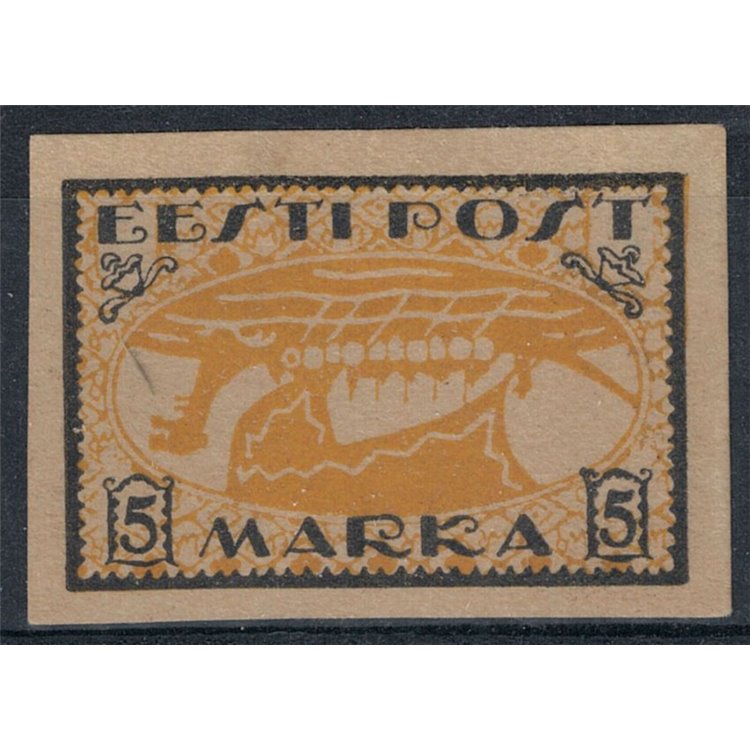 ESTONIA 1919 Varietà, 5m nero e giallo arancio MH* © e Apex