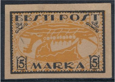 ESTONIA 1919 Variety, 5m black and orange yellow MH* © and Apex