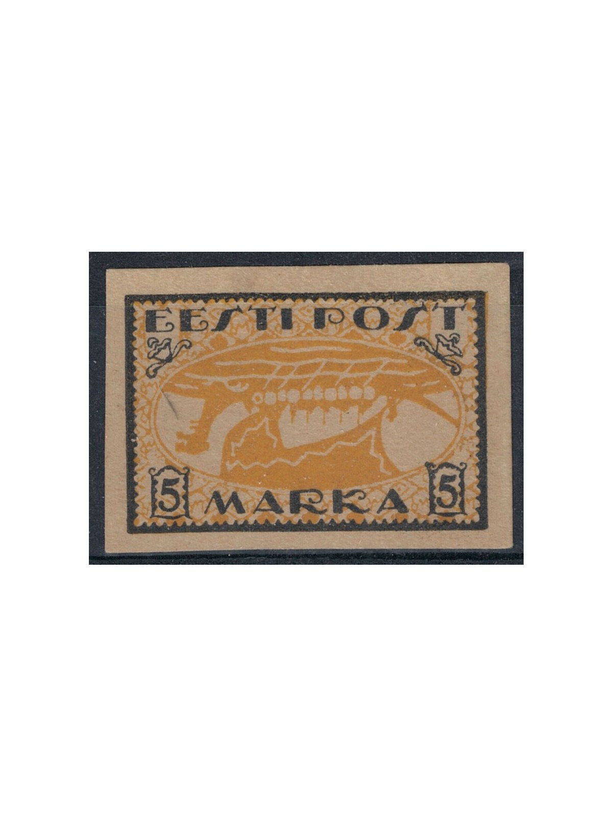 ESTONIA 1919 Varietà, 5m nero e giallo arancio MH* © e Apex