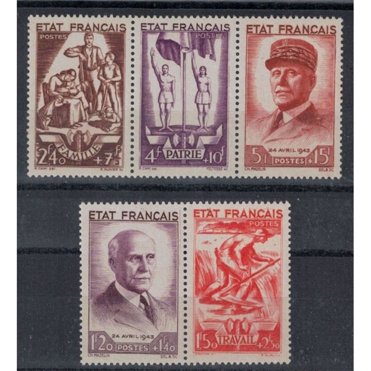 FRANCIA 1943 Soccorso Nazionale, Soggetti allegorici 5v MNH**