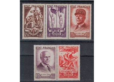 FRANCIA 1943 Soccorso Nazionale, Soggetti allegorici 5v MNH**