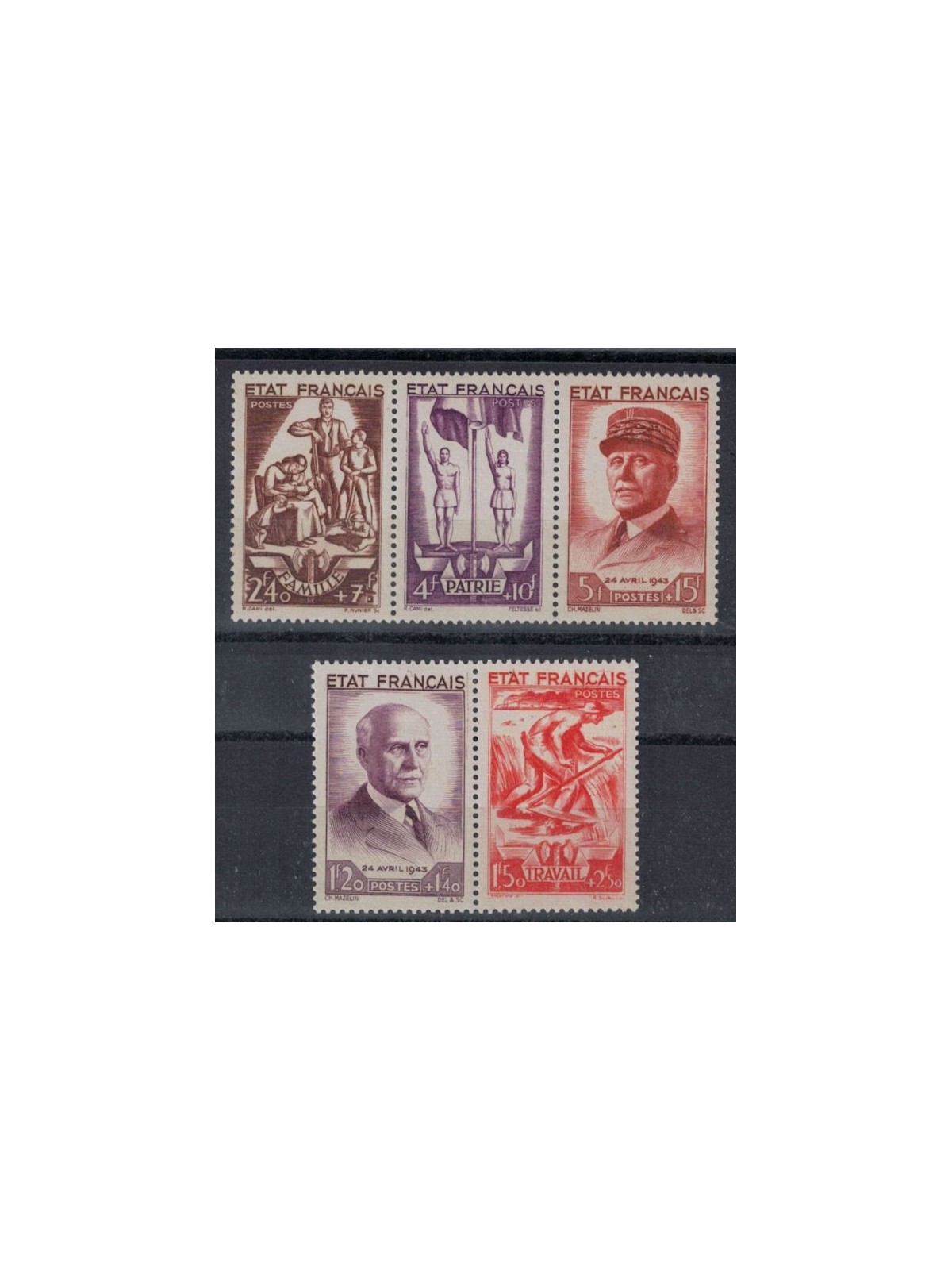 FRANCE 1943 National Relief, Allegorical subjects 5v MNH**