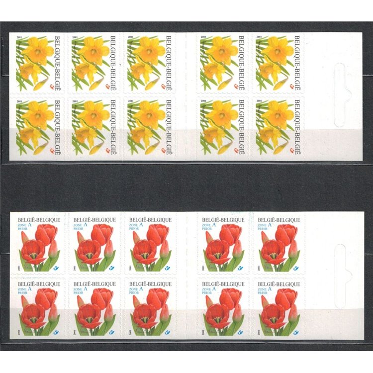 BELGIO 2001 Fiori, narciso e geranio 20v in 2 libretti MNH**