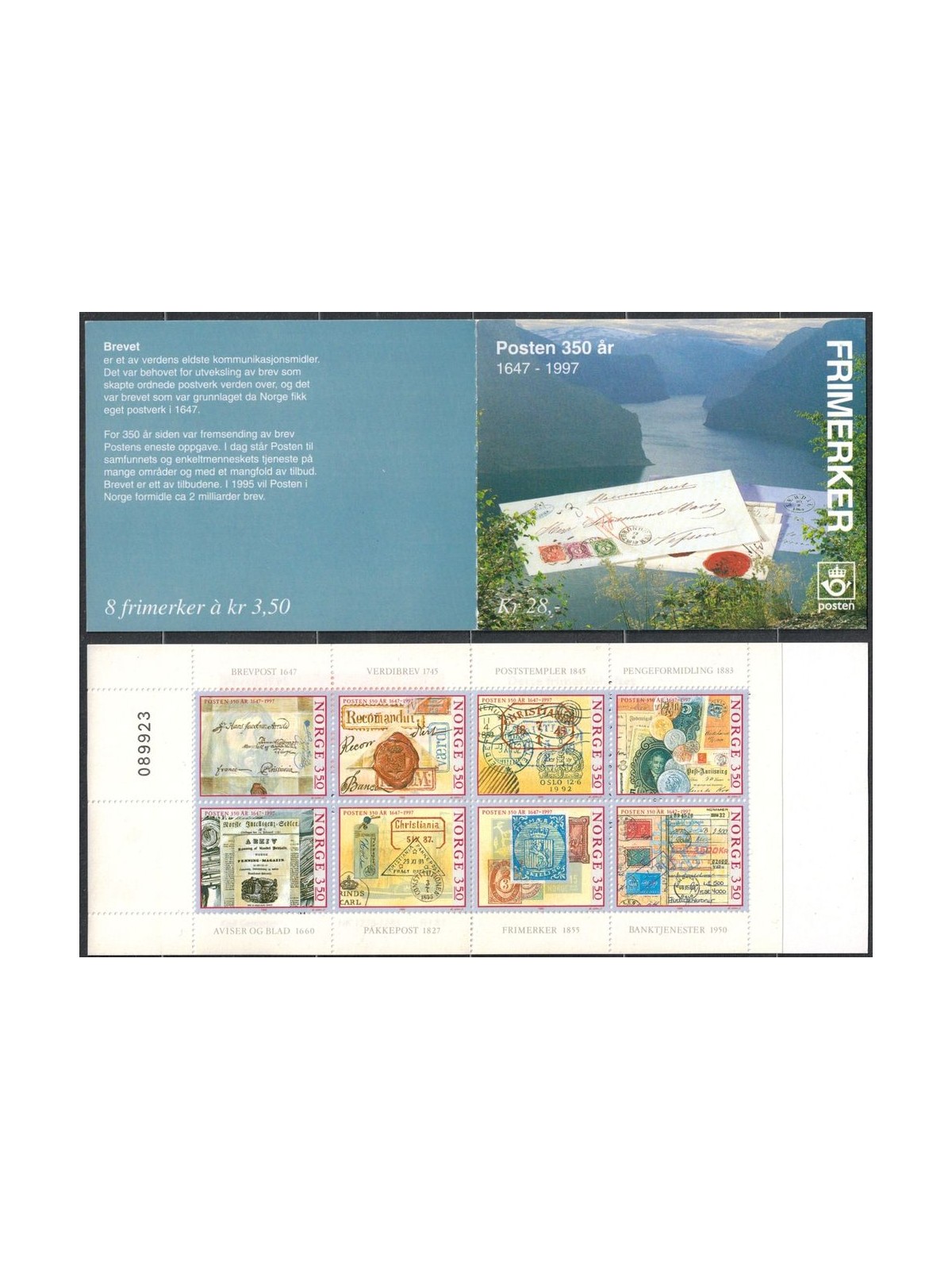 NORWAY 1995 Anniversary of the Norwegian Post 1 booklet MNH**