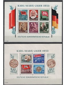 GERMANIA DDR 1953 Anno di Carlo Marx 2 BF MNH**