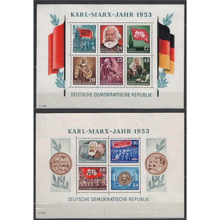 GERMANY DDR 1953 Year of Karl Marx 2 s/s MNH**