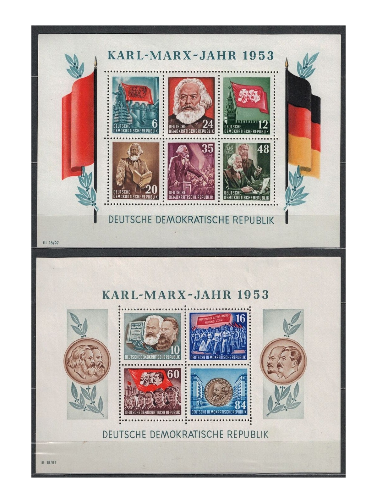 GERMANY DDR 1953 Year of Karl Marx 2 s/s MNH**