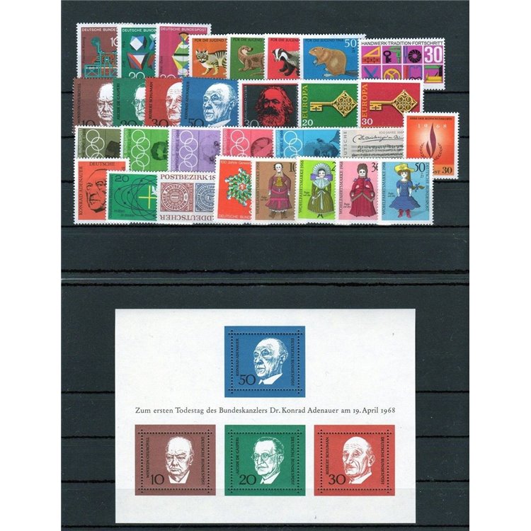 GERMANIA BRD 1968 Annata Completa 30v + 1 BF MNH**