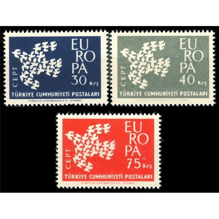 Türkiye 1961 Europe 3v MNH**