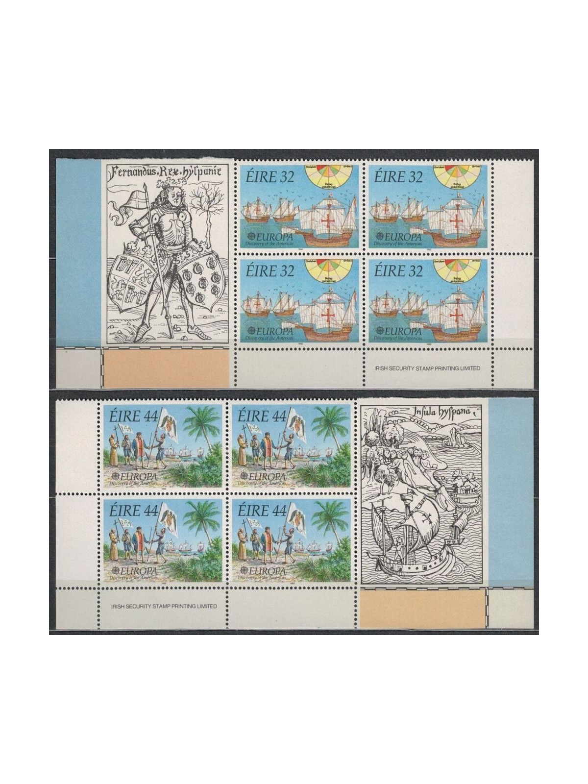 IRELAND 1992 Europe 2v in blocks of four MNH**