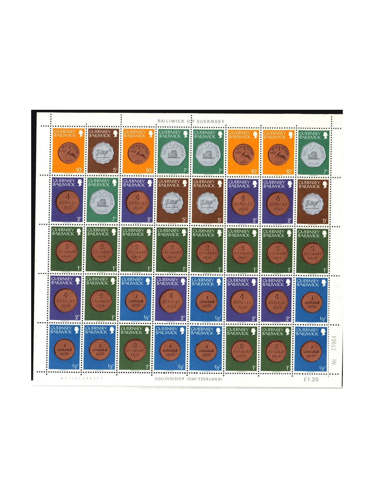 GUERNSEY 1979 Ordinary series, coins 1 Sheetlet of 40v MNH**