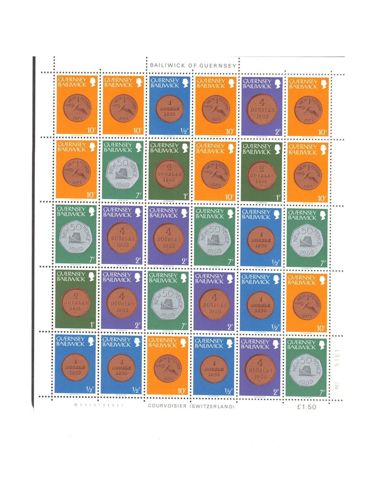 GUERNSEY 1979 Serie ordinaria, monete 1 Minifoglio di 30v MNH**