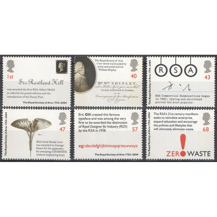 GREAT BRITAIN 2004 Royal Society of Arts 6v MNH**