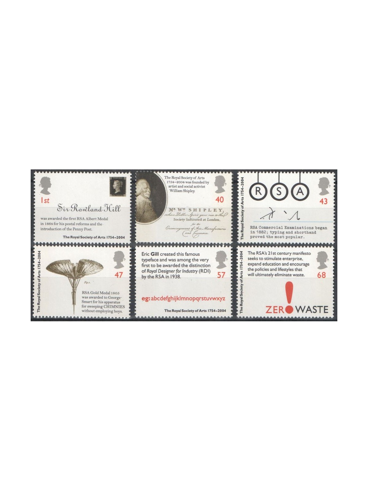 GRAN BRETAGNA 2004 Royal Society of Arts 6v MNH**