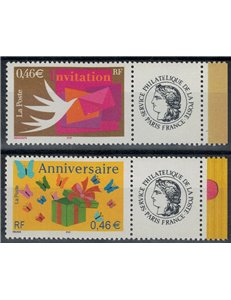 FRANCIA 2002 Francobolli augurali (da MF) 2v MNH**