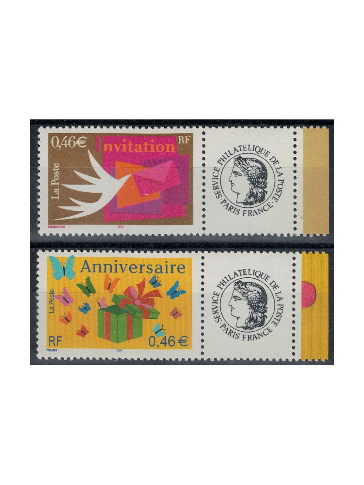 FRANCE 2002 Greeting stamps (from m/s) 2v MNH**