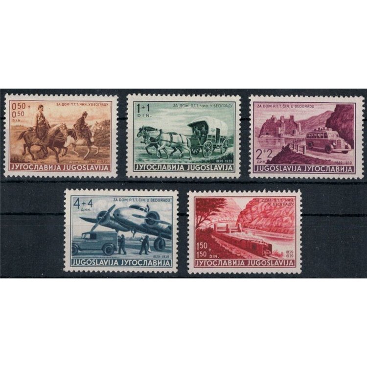 YUGOSLAVIA 1939 Centenary of the Post Office 5v MNH**