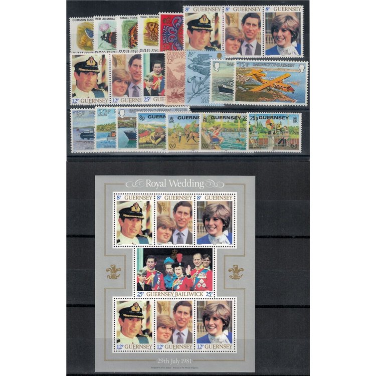 GUERNSEY 1981 Complete Year 23v + 1 s/s MNH**