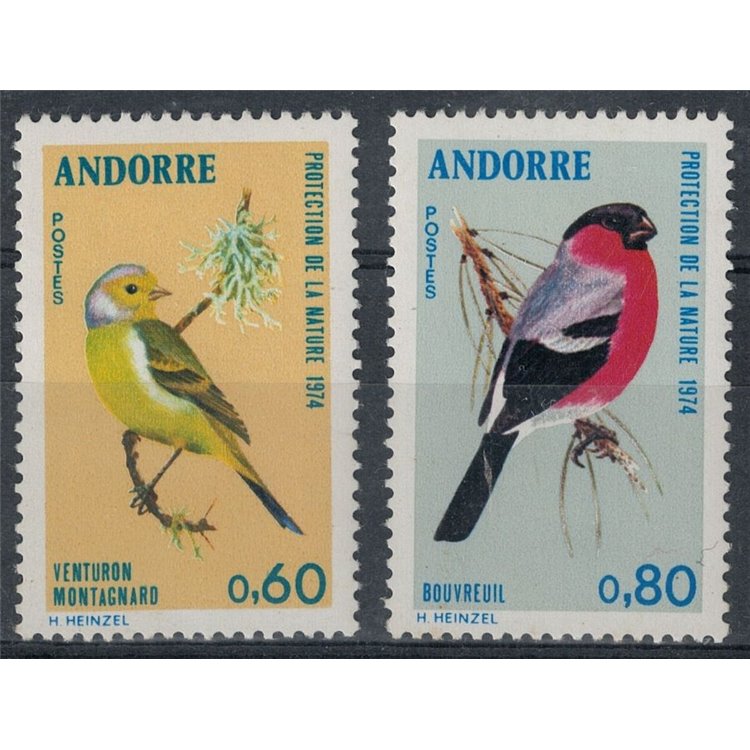 ANDORRA FRANCESE 1974 Salvaguardia della natura, uccelli 2v MNH**