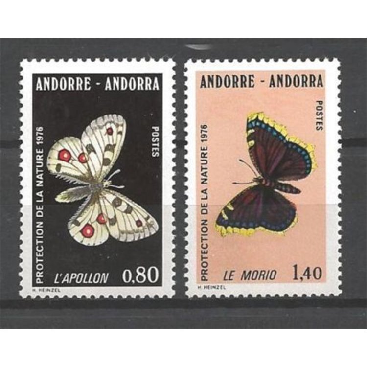ANDORRA FRANCESE 1976 Salvaguardia della natura, farfalle 2v MNH**