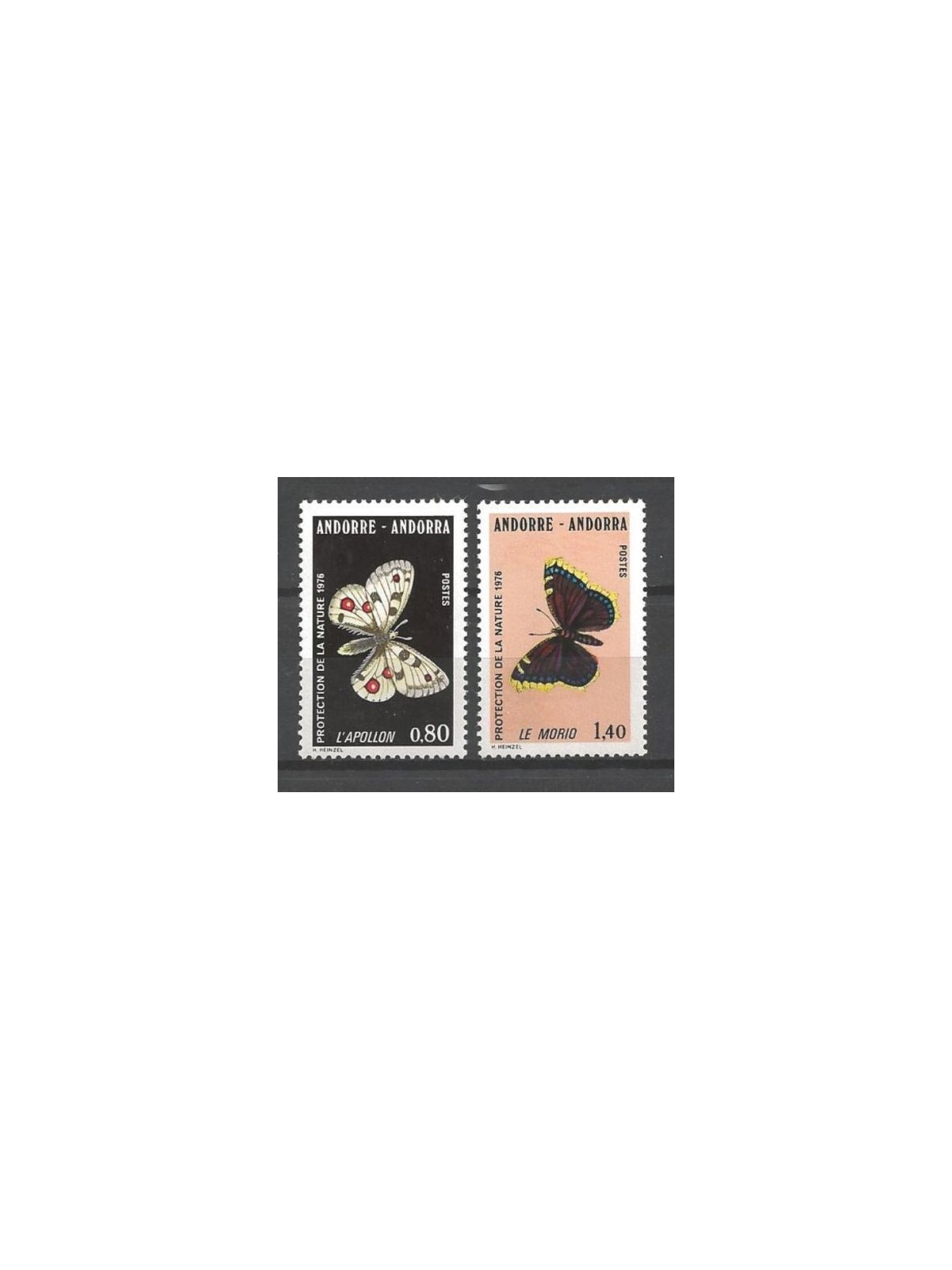 ANDORRA FRENCH 1976 Nature Conservation, butterflies 2v MNH**
