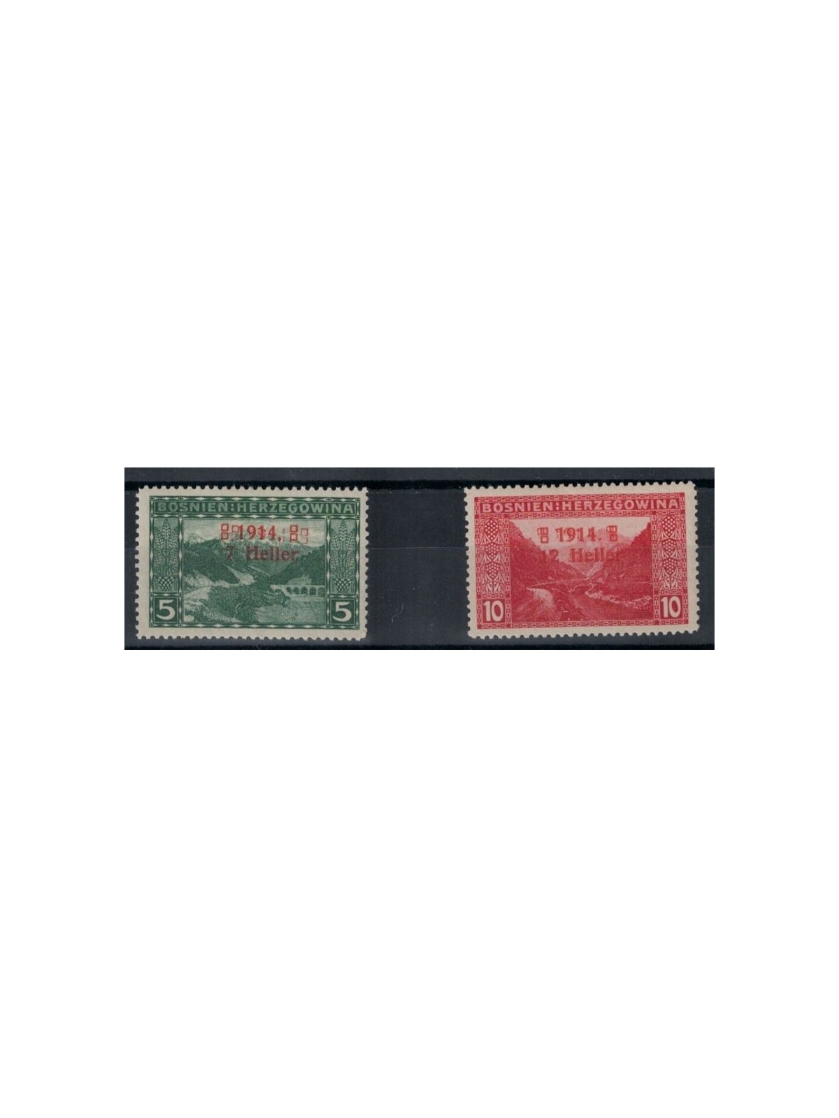 BOSNIA AND HERZEGOVINA 1914 Varieties, double overprint 2v MNH**
