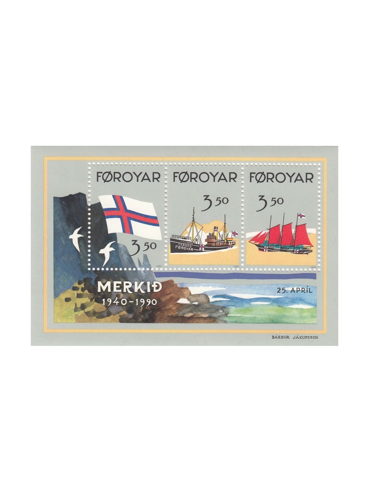 FAEROER 1990 Cinquantenario della bandiera 1 BF MNH**