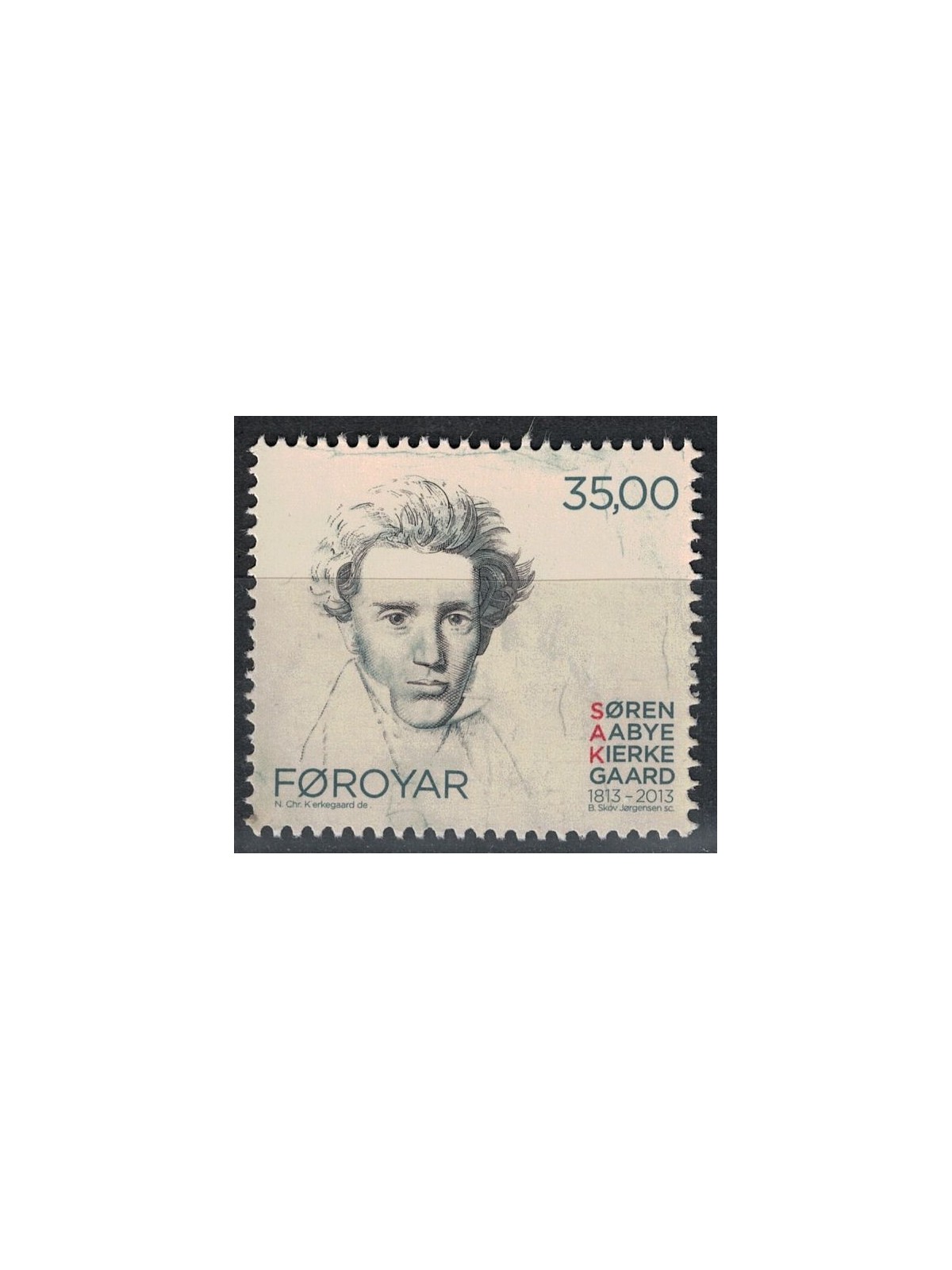 FAROERS 2013 Soren Aabye Kierkegaard 1v MNH**