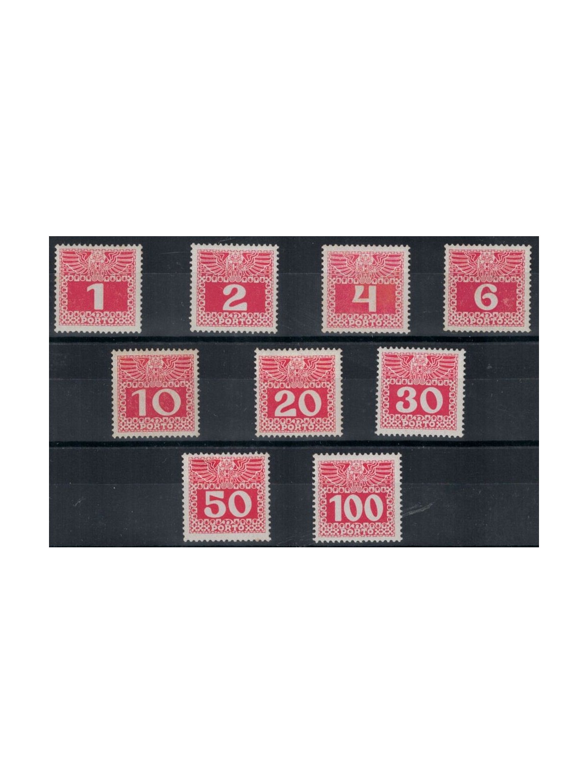 AUSTRIA 1908 Segnatasse cifra, carta patinata lucida 9v MH*