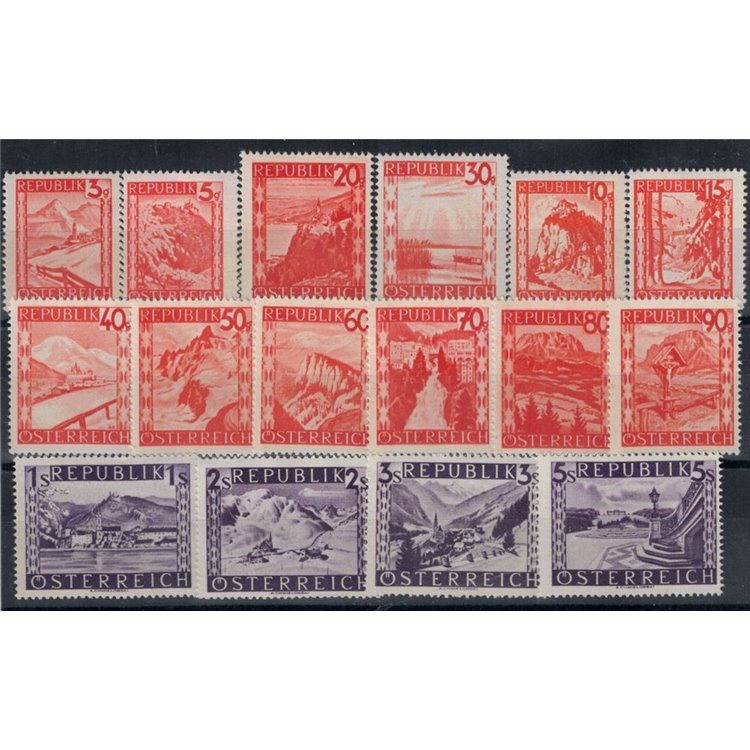 AUSTRIA 1947-48 Ordinary series, landscapes 16v MNH**