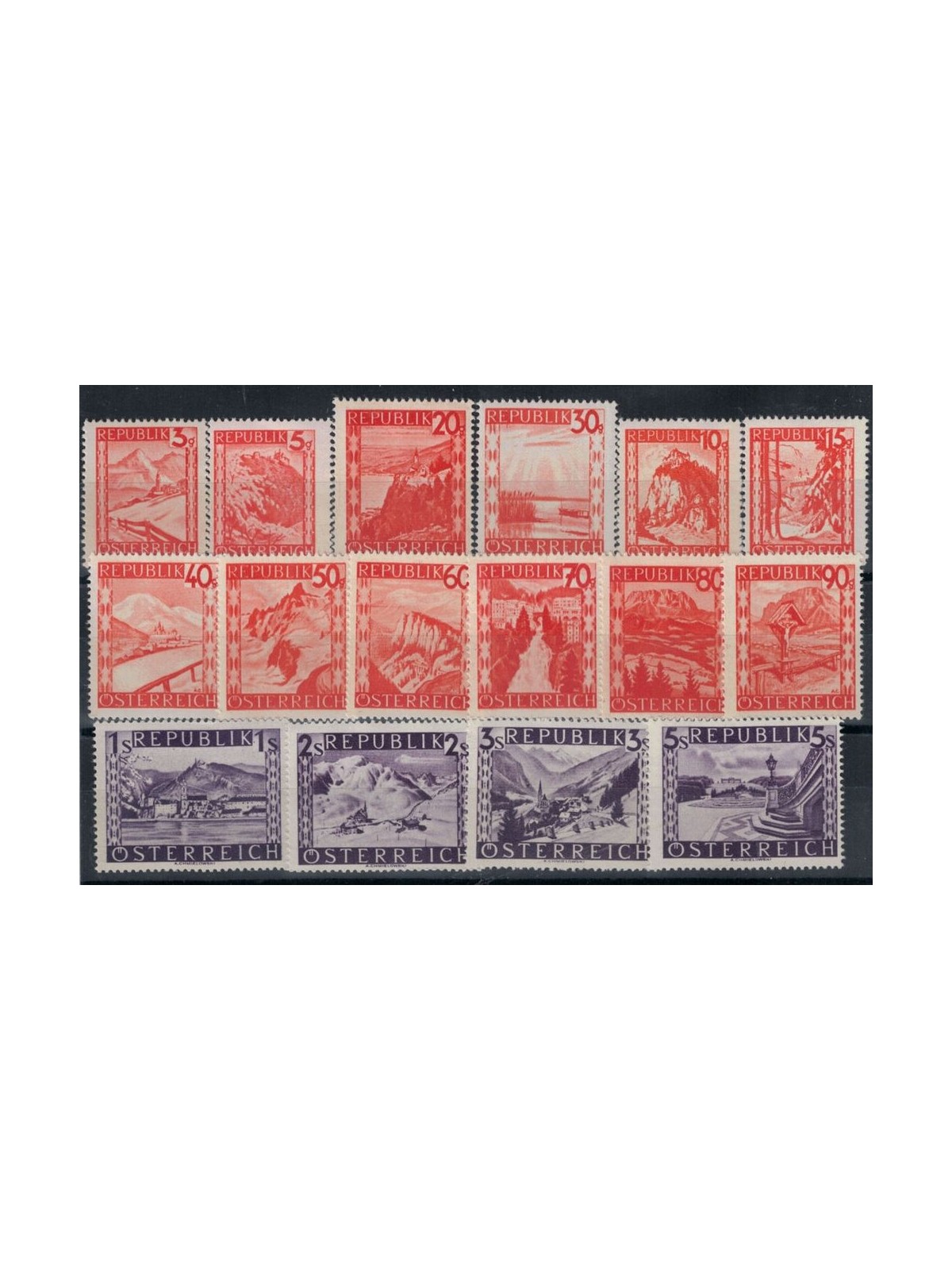 AUSTRIA 1947-48 Serie ordinaria, paesaggi 16v MNH**