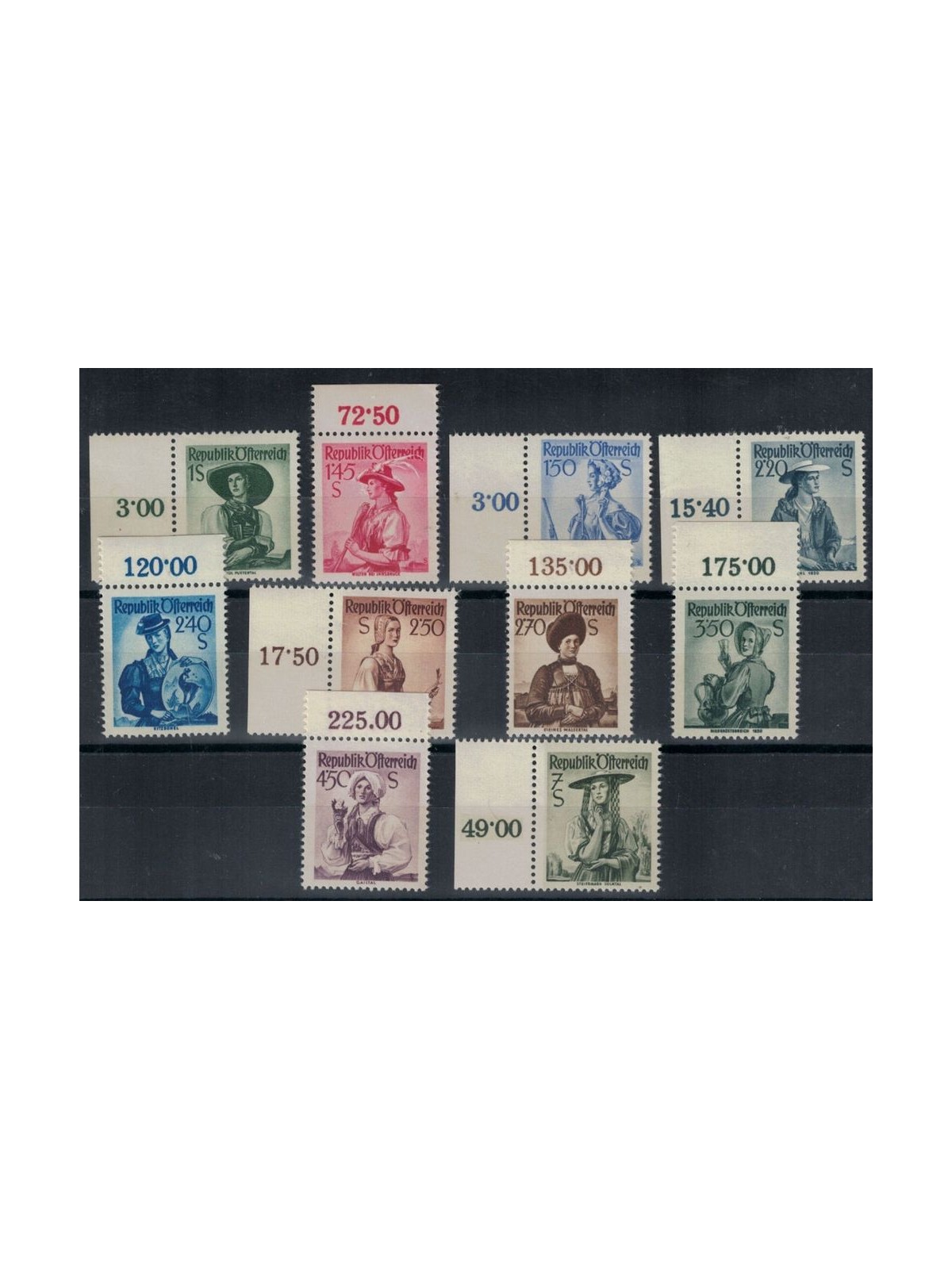 AUSTRIA 1951-52 Regional costumes 10v MNH**