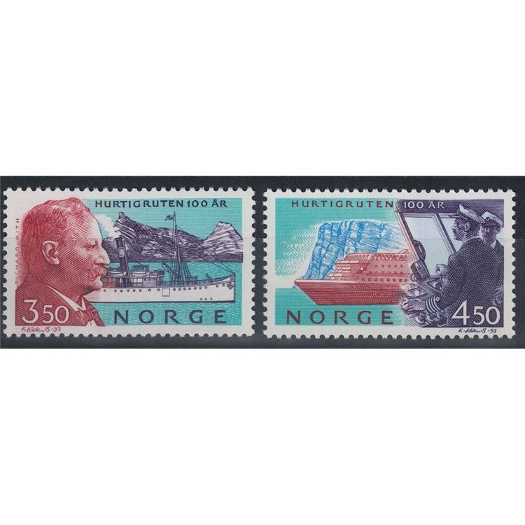 NORWAY 1993 Centenary of the Hurtigruten Cruise 2v MNH**