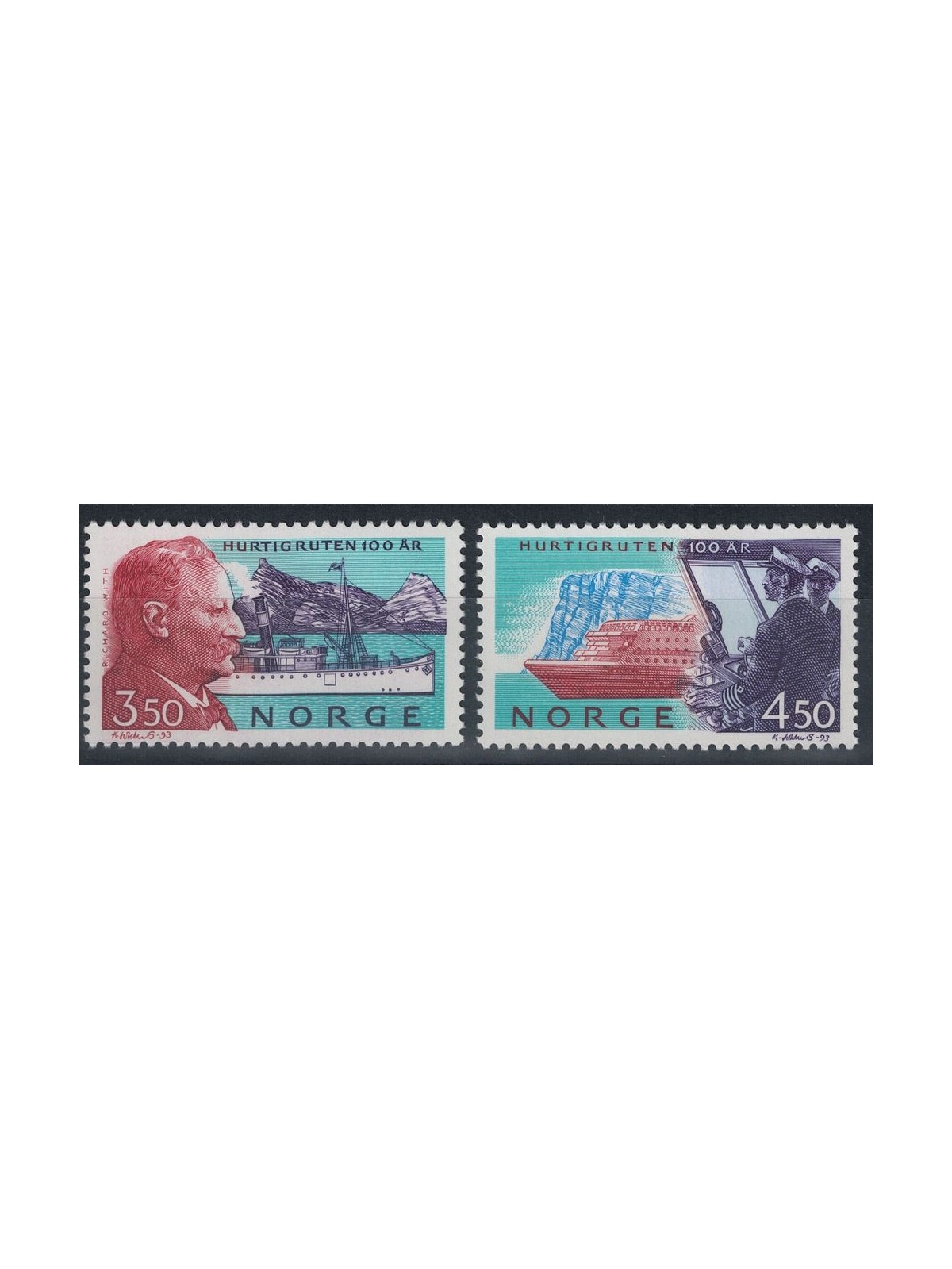 NORWAY 1993 Centenary of the Hurtigruten Cruise 2v MNH**