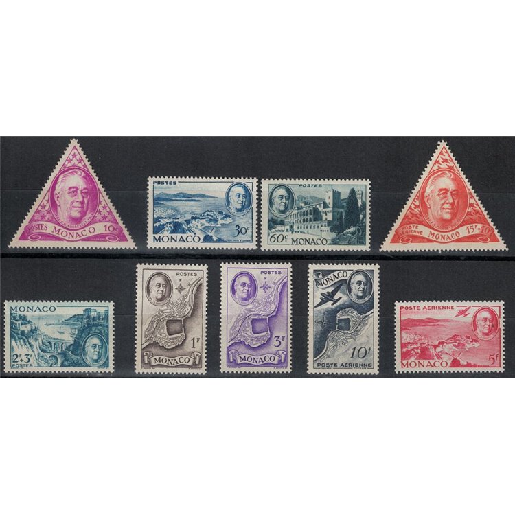 MONACO 1946 In honor of President Roosevelt 9v MNH**